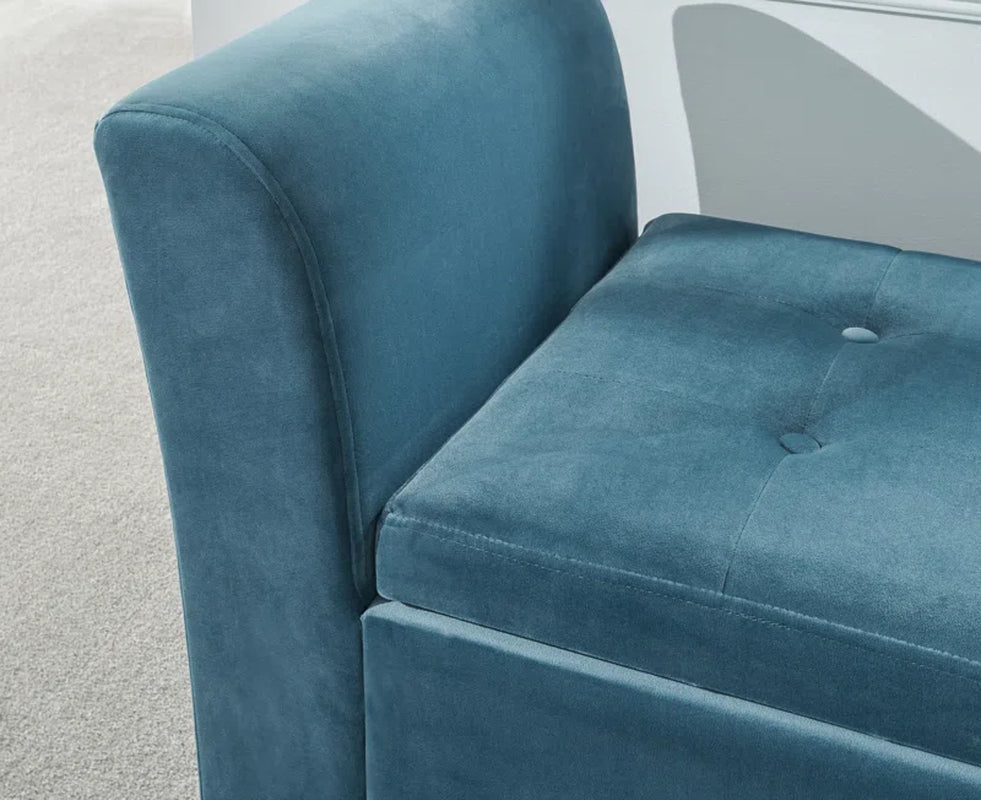 Teal Chenille Storage Bench with Arms, Upholstered Bedroom Seat with Flip-Top Storage
