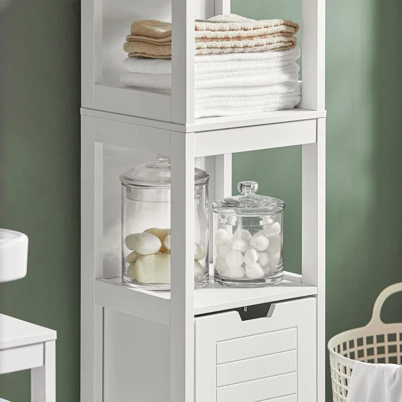 Bathroom Tall Cabinet with Shelves & Drawers, Slim MDF Storage Unit
