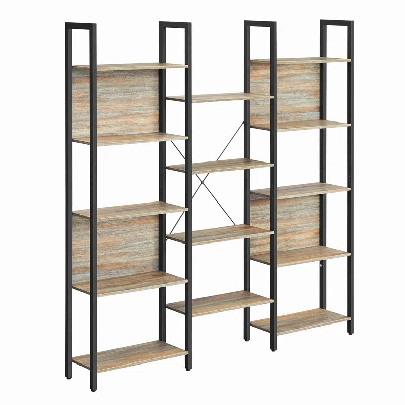 14-Tier Industrial Bookcase with Steel Frame, Large Open Shelving Unit