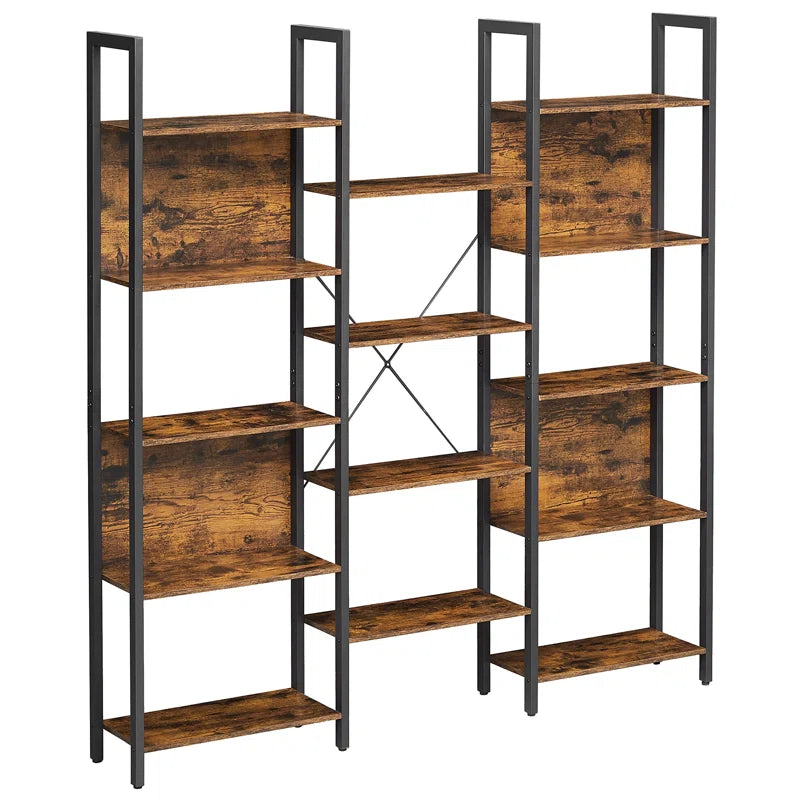 14-Tier Industrial Bookcase with Steel Frame, Large Open Shelving Unit