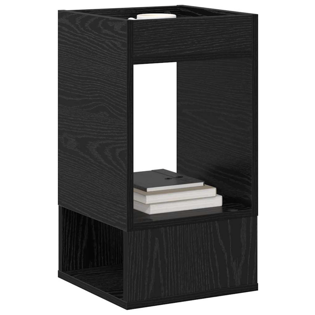 Modern Black Oak End Table with Storage, Engineered Wood, 30 × 30 × 56 cm