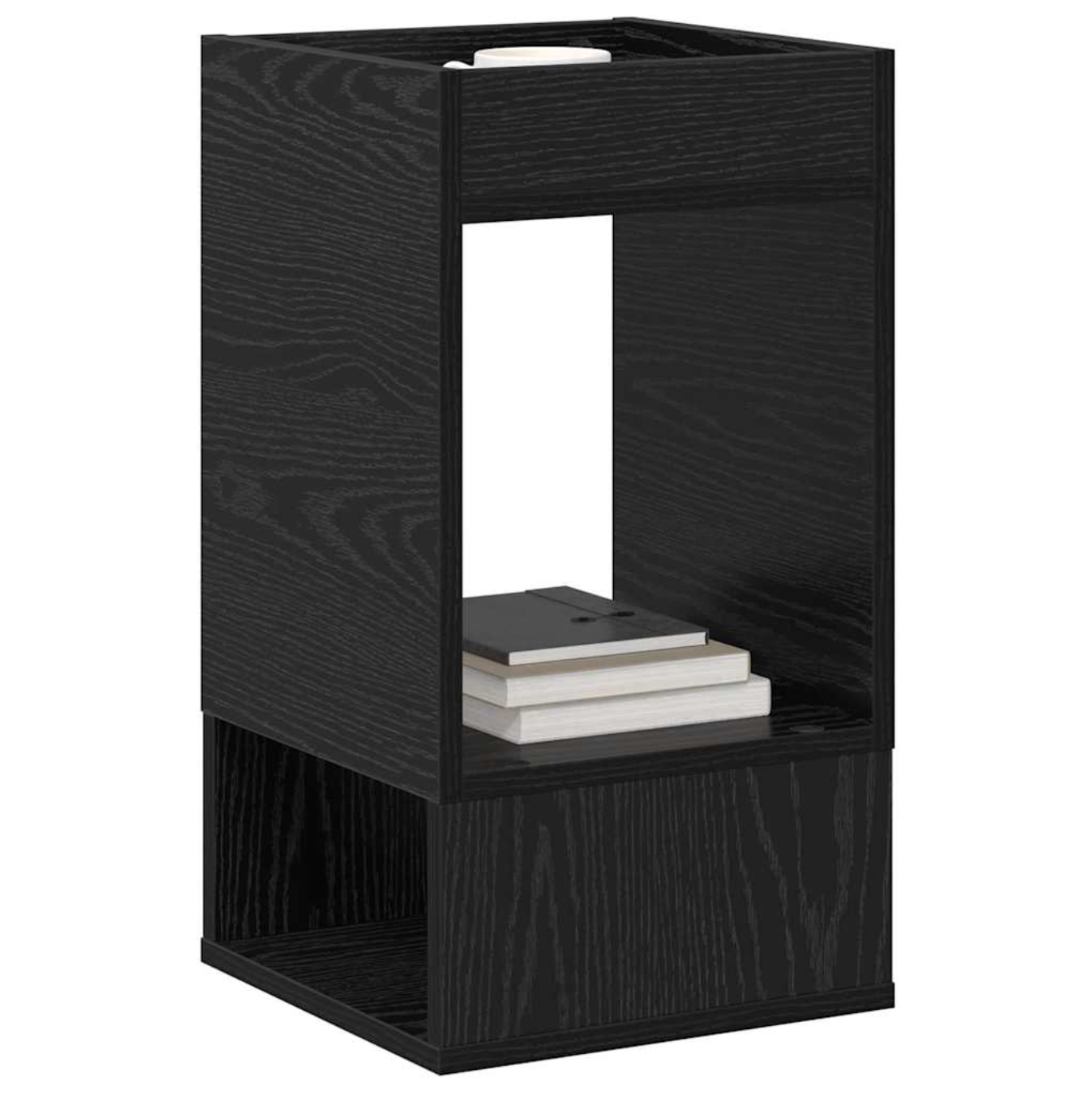 Modern Black Oak End Table with Storage, Engineered Wood, 30 × 30 × 56 cm