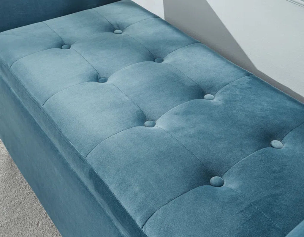 Teal Chenille Storage Bench with Arms, Upholstered Bedroom Seat with Flip-Top Storage
